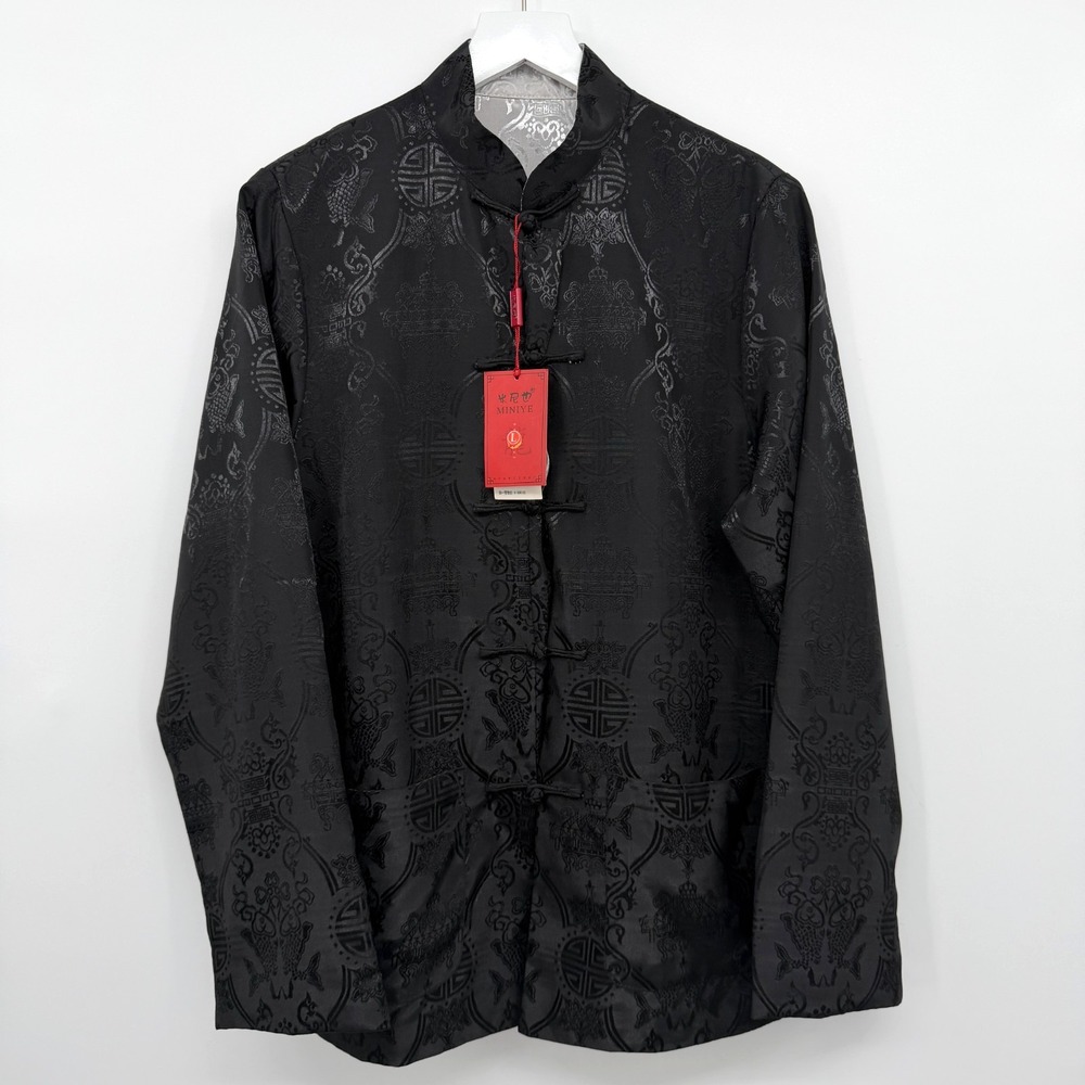 Miniye Reversible Jacket Large Asian Satin Jacquard Pockets Frog Knot Festival